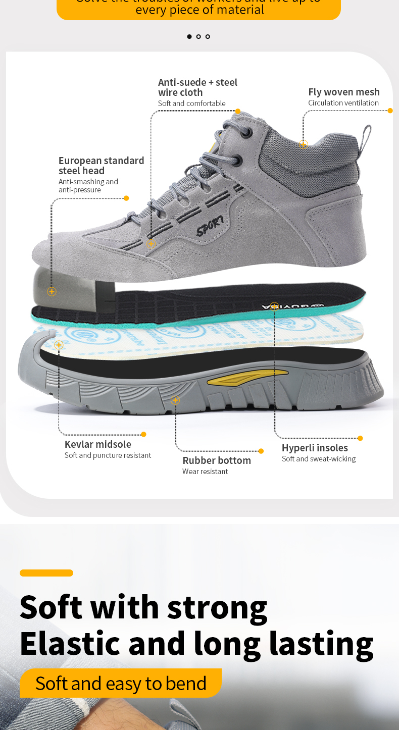 GUYISA Scarpe antinfortunistiche da uomo con punta in acciaio, stivali grigi anti-sfondamento e anti-perforazione, antiusura, CN37-47 0266G_voghion.com