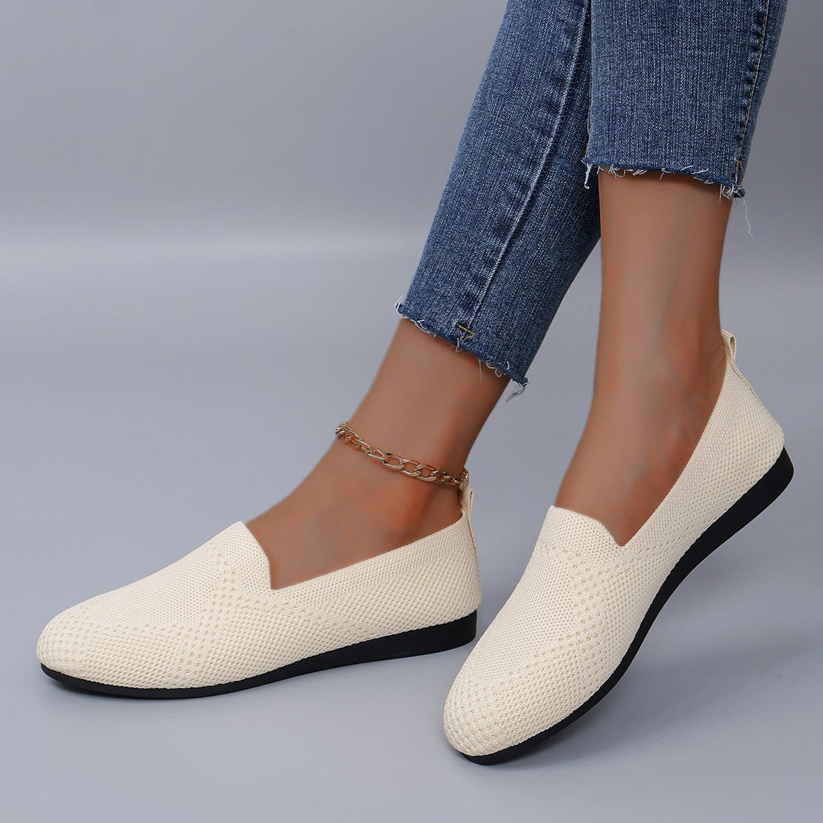 Chaussures simples pour femmes, mocassins paresseux respirants à bouche légère_voghion.com