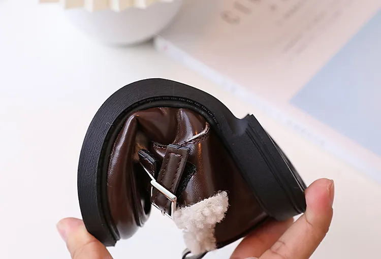 Children Leather Loafers for Boys Girls Winter Thick Soled Lamb Wool Warm Kidsnest Girl Uniform Princess School Cotton_desvips.com