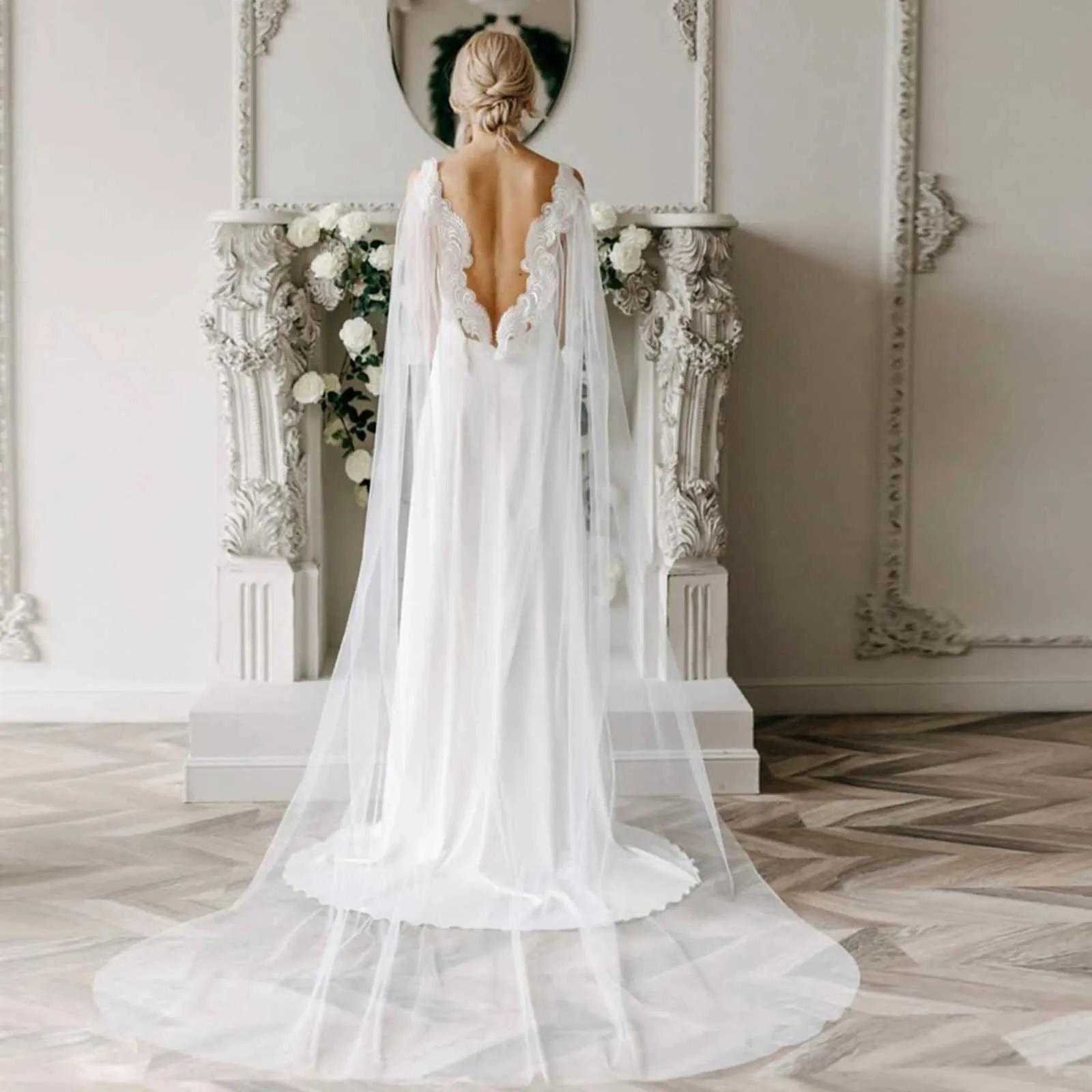 Hårsmycken Dam VG85 Capes Slöja Lång Katedral Brudkappa Bröllopsaccessoarer för Brud Bolero Sjal Mjuk Kväll_voghion.com
