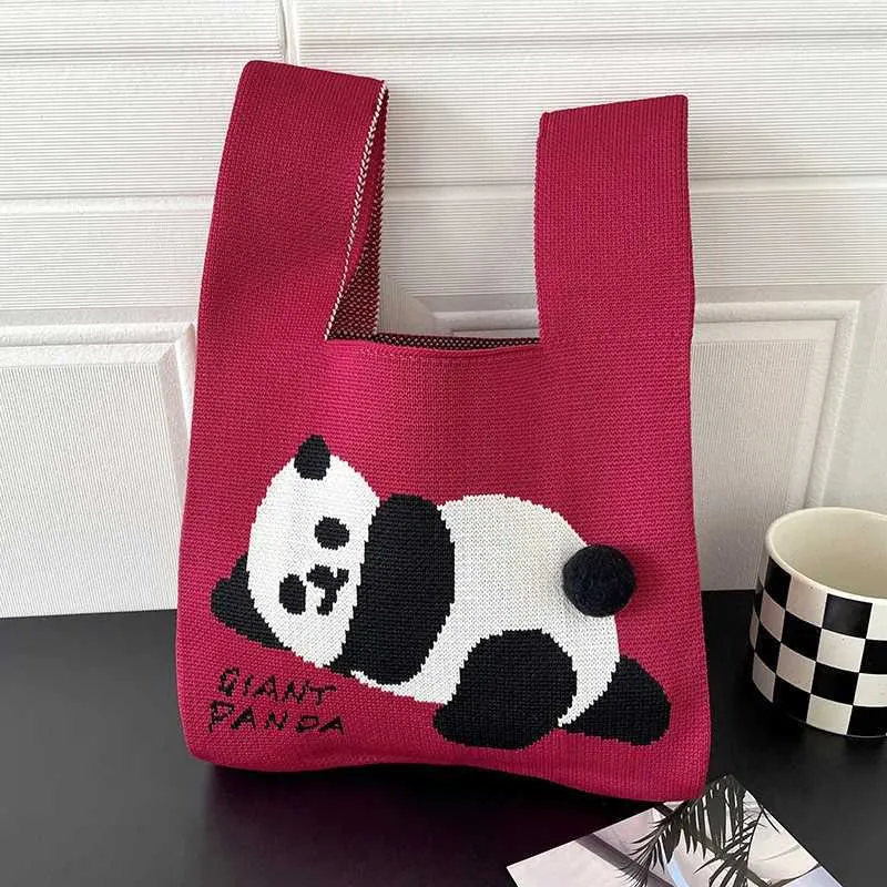 Gestrickte Damen Handtasche Mit Panda Motiv Großer Shopper_voghion.com