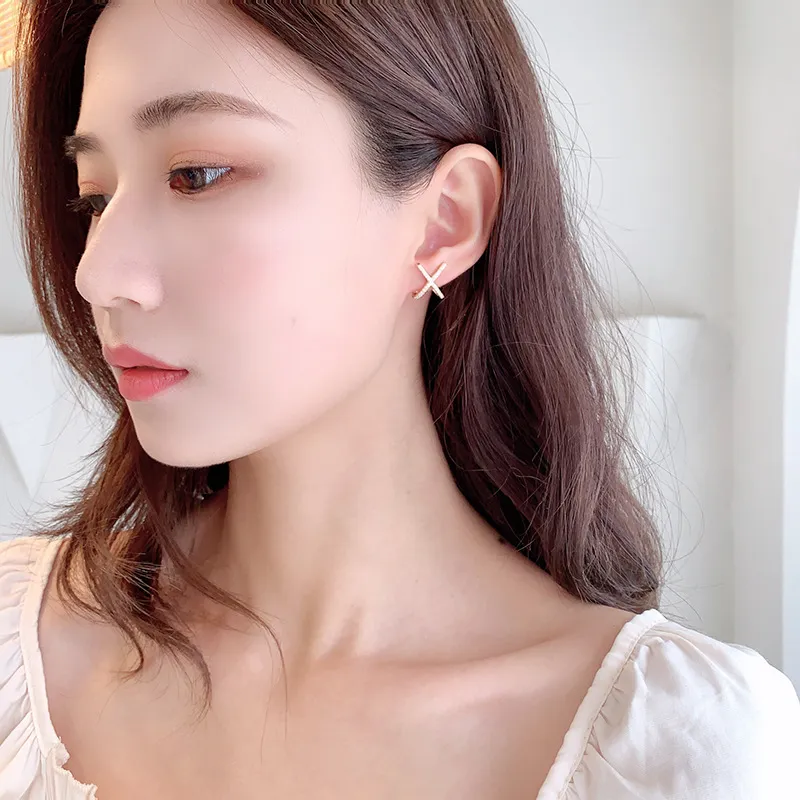 Gemstone Stud Earrings X-letter Design Elegant Jewellery For Women_voghion.com