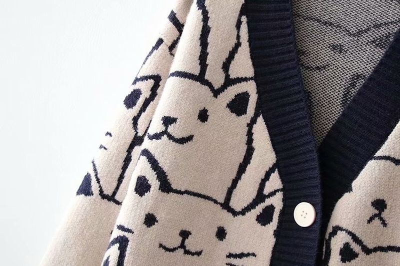 Women's Clothing Knitted cardigan jacket women's knitted new bear jacquard loose lazy style sweater_voghion.com
