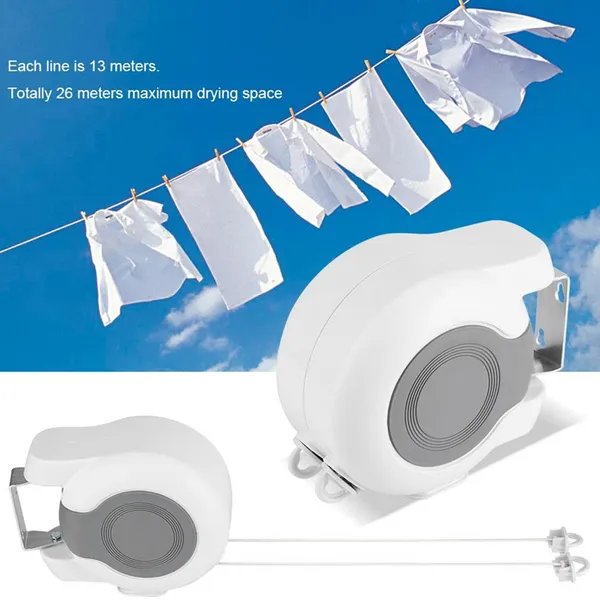Étendoir à linge double rétractable mural de 13 m, pour intérieur et extérieur._voghion.com