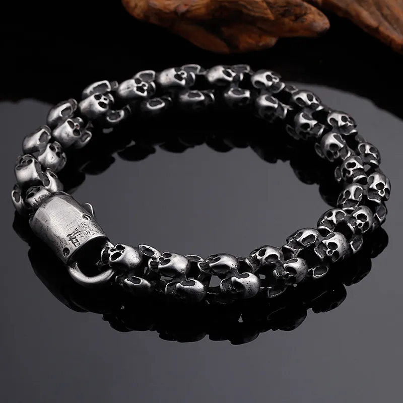 Skull Skeleton Link Chain Bracelet Stainless Steel For Men_voghion.com