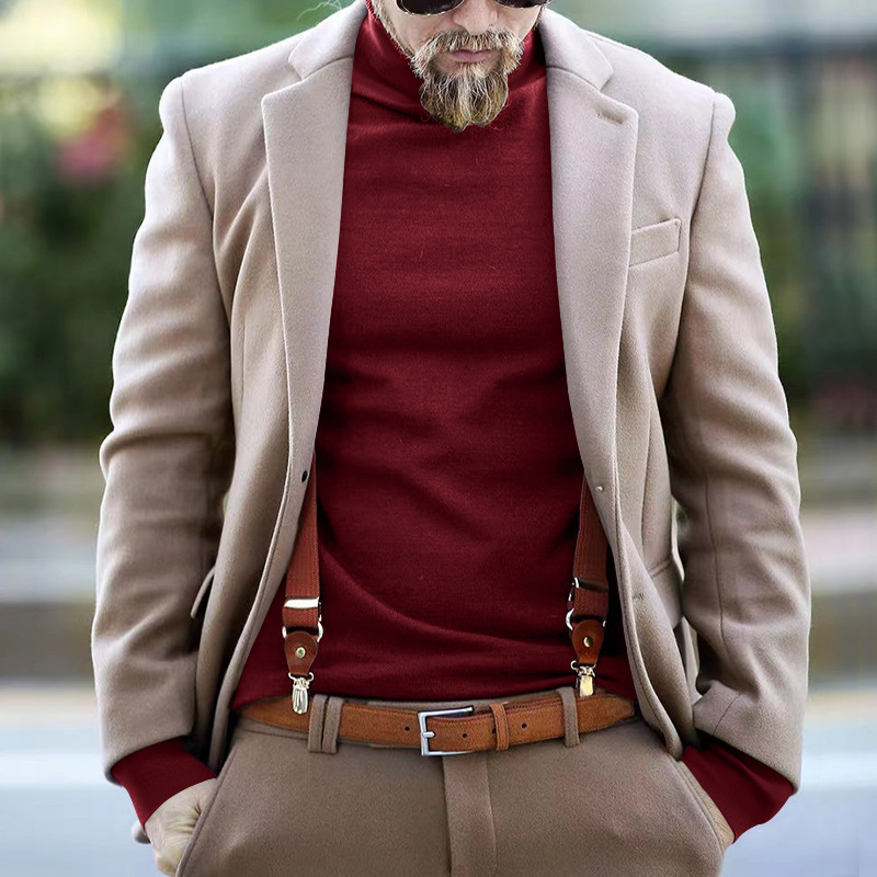 Maglione a collo alto in cotone da uomo, casual, tinta unita, autunno inverno 2023_voghion.com