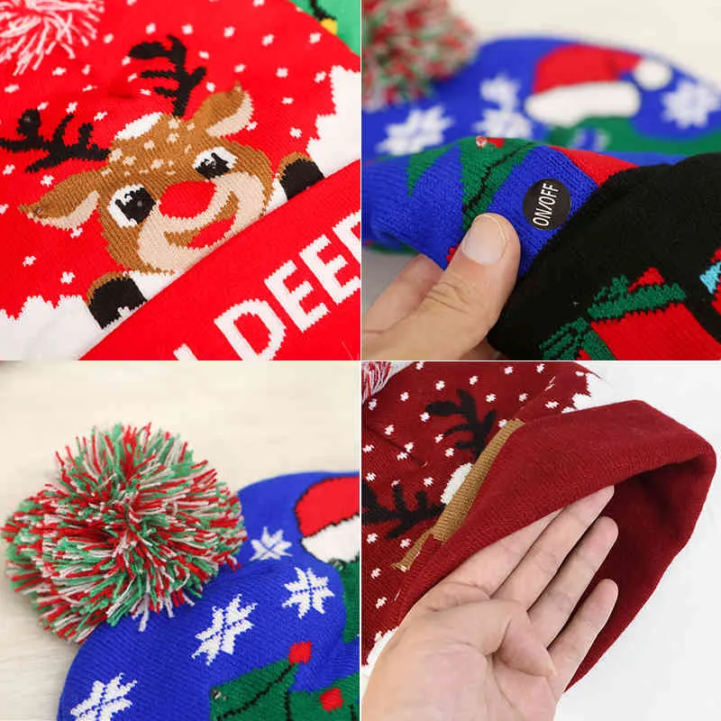 hats Scarves Sets Ball Caps Led Knitted Beanie Light Up Illuminate Warm Hat For Kid Adults Year Christmas Decoration_voghion.com