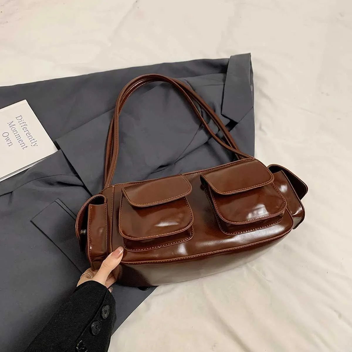 LEFTSIDE Petit sac à bandoulière en cuir PU à double poche pour sous-vêtements 2024 Y2K Nouveau sac à main et portefeuille pour femme Y241216_voghion.com