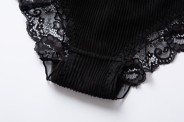 Calcinha feminina sexy rendada cintura baixa calcinha plissada com laço_voghion.com