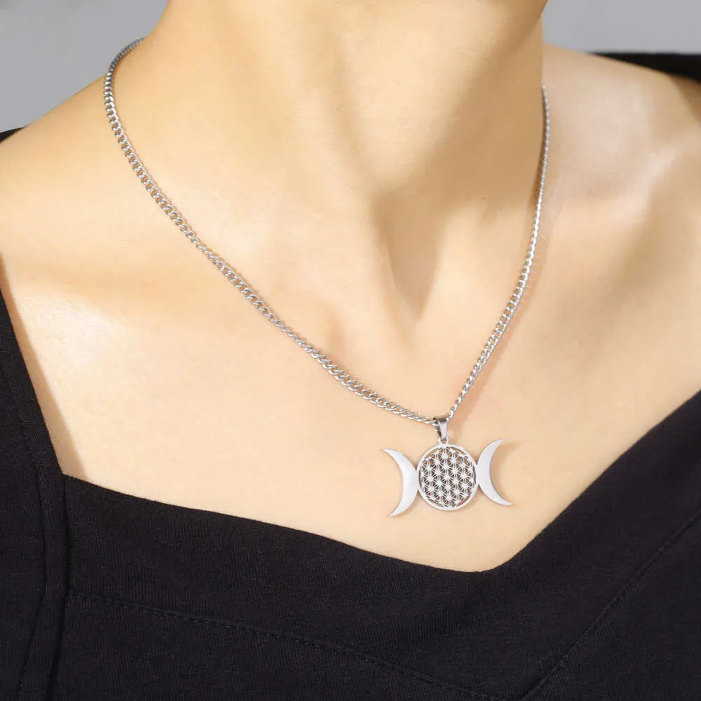 Collier pendentif déesse triple lune en acier inoxydable_voghion.com