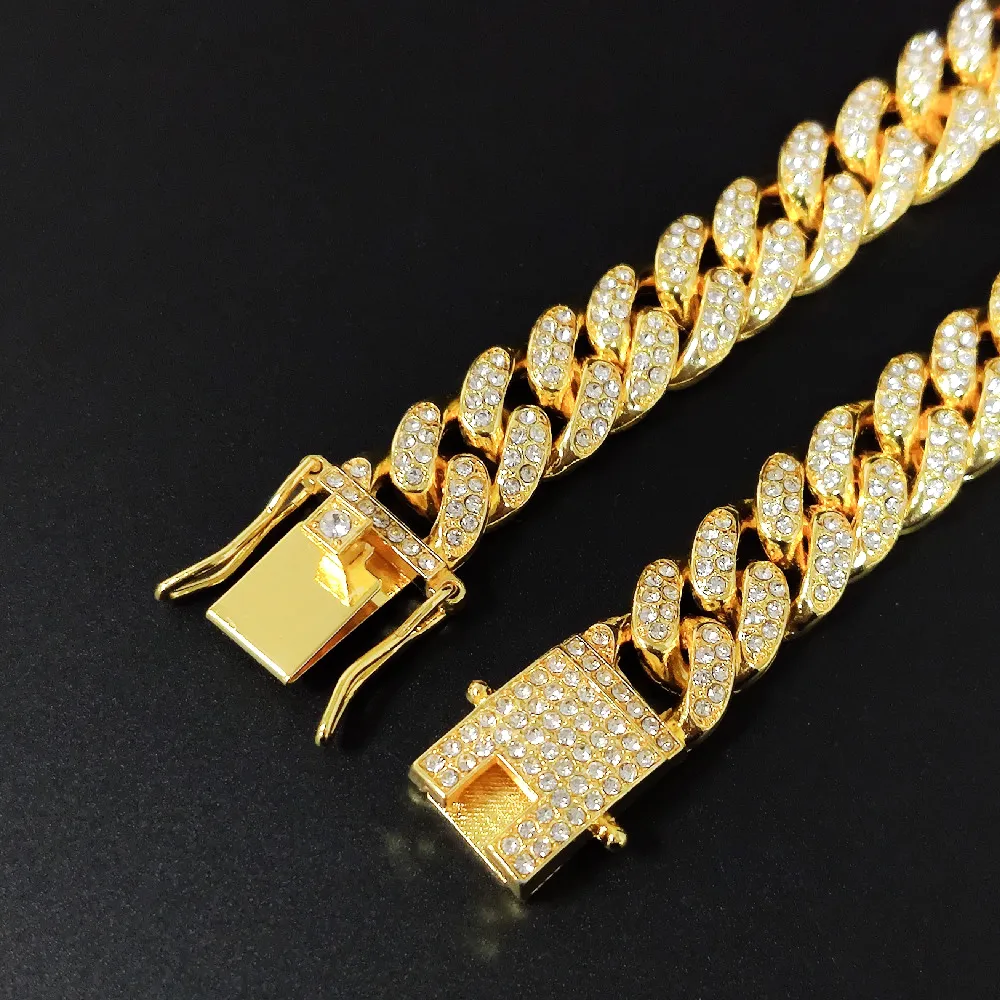 Catene 13MM Rhinestone Iced Ou Miami Cuban Link Chain Collana per uomo donna Hip Hop Argento Colore Gioielli sul collo_voghion.com