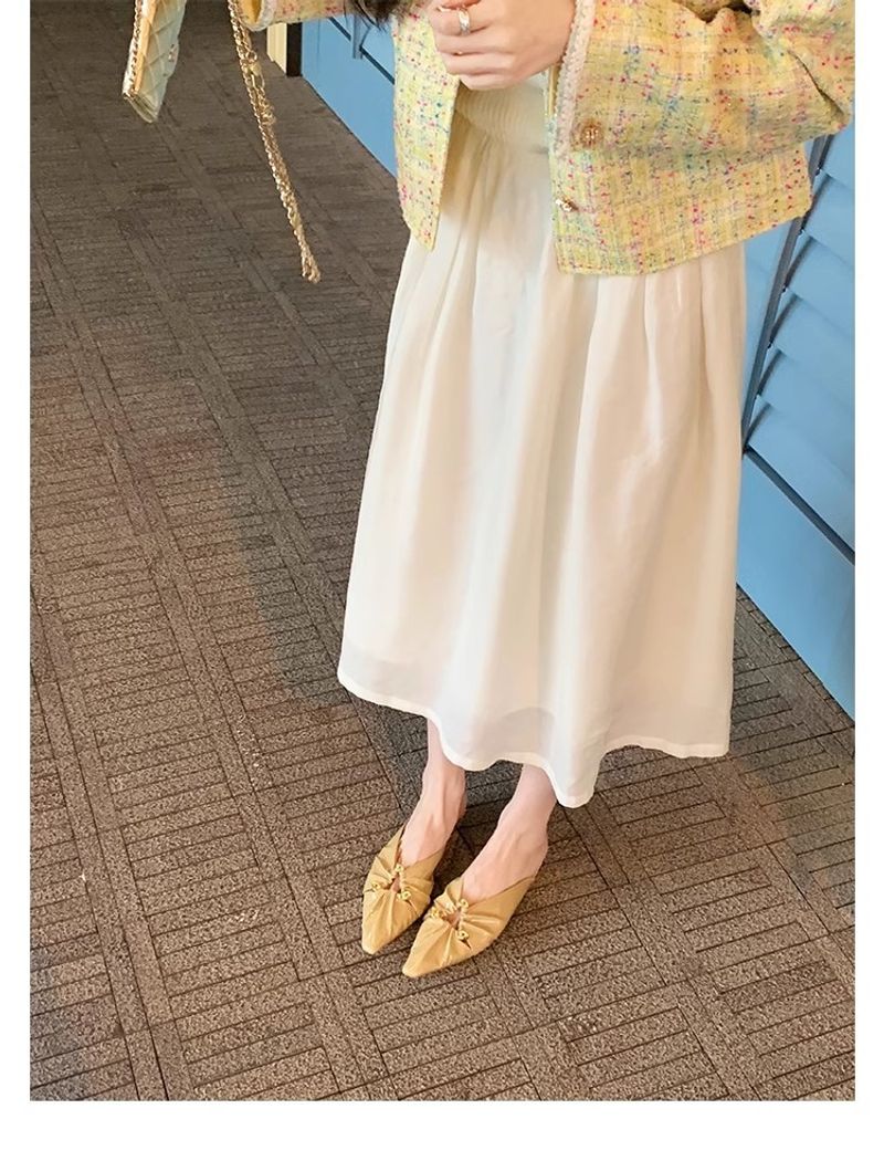 Grape Mom's Same Style Spring New Triangle Buckle Hollow Pointed Pleated Baotou Muller Half Slippers Women's Genuine_voghion.com