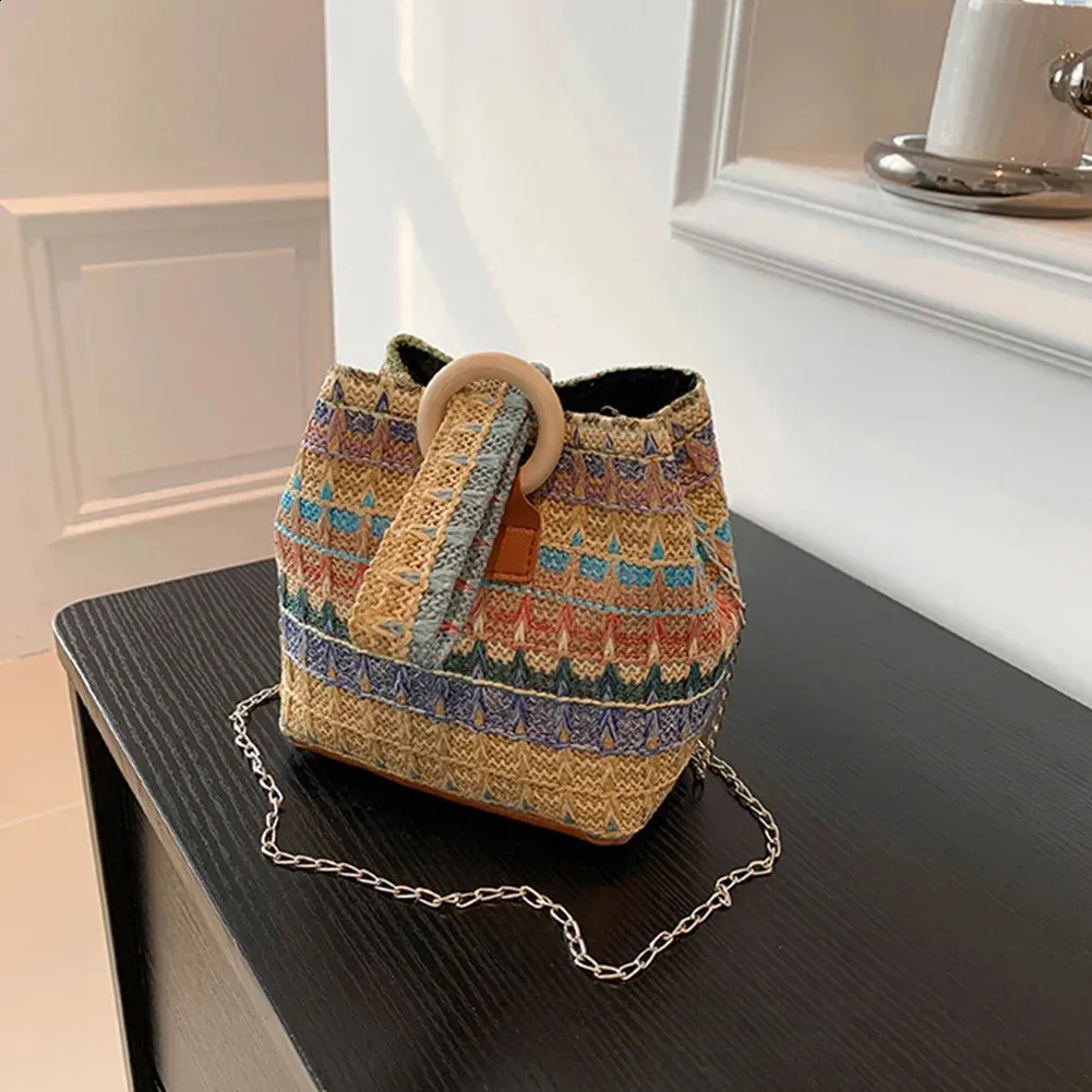 Sommer-Stroheimer für Damen, Handtasche, Rattan, Strand, Boho, lässig, bunt, gewebter Griff, Schultertasche, Umhängetasche, Handytasche_voghion.com
