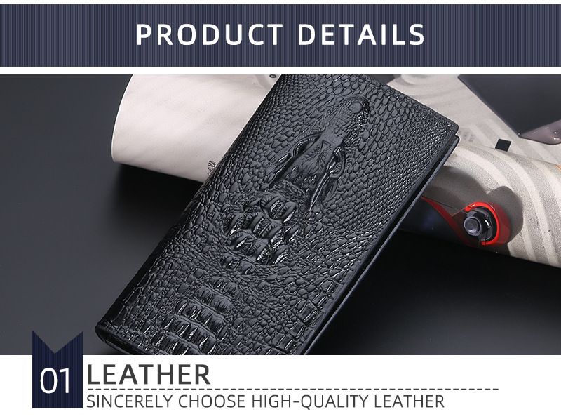 Baellerry Crocodile Head Multi-card Zipper Clutch Business Thin Wallet_voghion.com