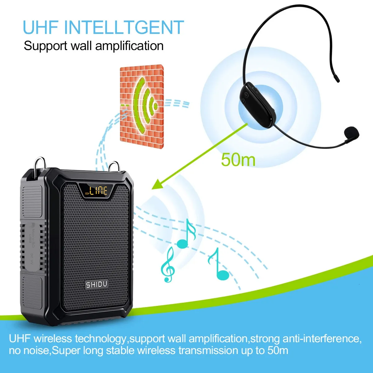 Microphones SHIDU 30W Waterproof Portable Audio Voice Amplifier Loudspeaker Bluetooth Speaker With Wired Mic For_voghion.com