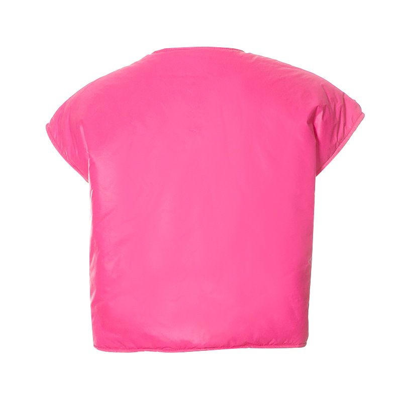 K22TP499 Inverno Nuovo 2024 Tinta Unita Senza Maniche Tasca con Cerniera Casual Donna Cotone e Canotta Top_voghion.com