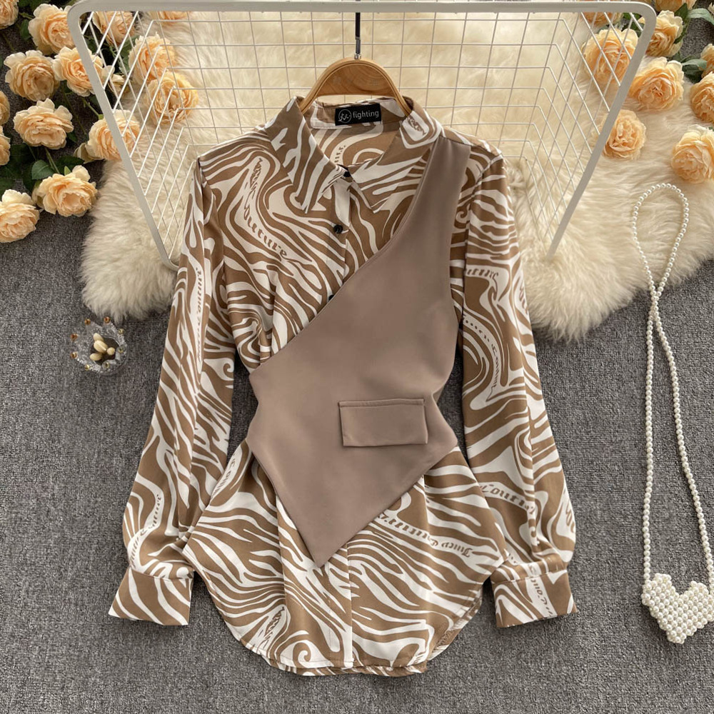Vêtements pour femmes Hauts à manches longues Ample et amincissant Rayé Couture Fausse chemise deux pièces
