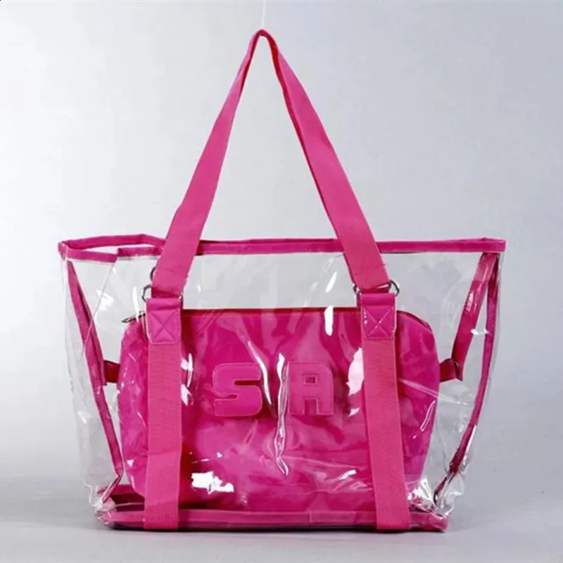 Candy color Transparent Bags Summer Package PVC clear Beach Jelly Crystal Shoulder Bag Women Handbag drop 240731_voghion.com