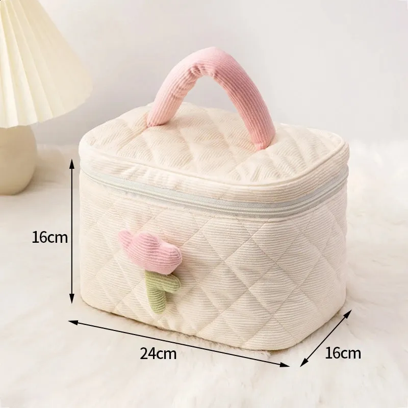 Female Quilted Cosmetic Case Womens Tulip wer Pouch Zipper Makeup Bag Travel Make Up Beauty Toiletry Handbag Tote_voghion.com