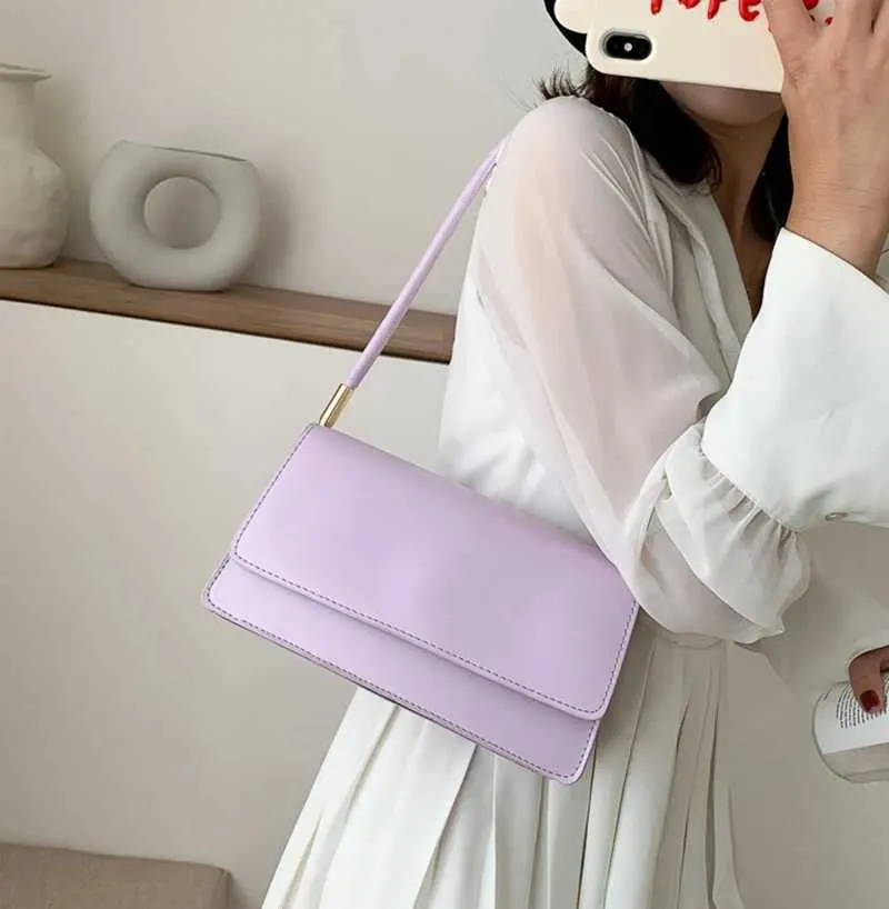 Yeni Moda Kadın Omuz Çantaları Basit Düz Renk Koltuk Altı El Çantası El Çantası El Çantası ClutchC241104_voghion.com