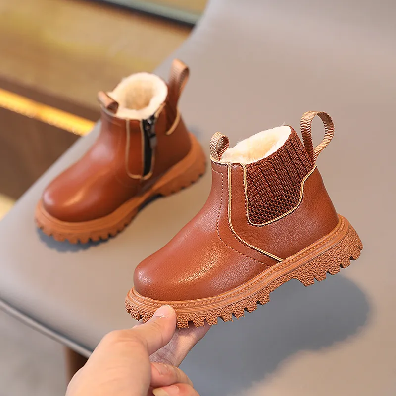 Botas de nieve Happysteps de piel sintética para bebé, muy cálidas, para otoño e invierno, para niño y niña, talla 38-44_voghion.com