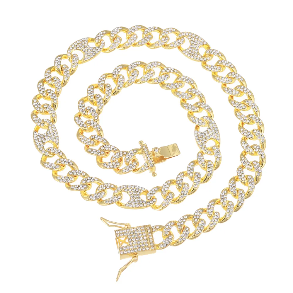 Gargantilla de cadena de eslabones y pulsera con diamantes de imitación y circonita cúbica helada en forma de grano de café brillante para hombre, joyería de estilo hip hop_voghion.com