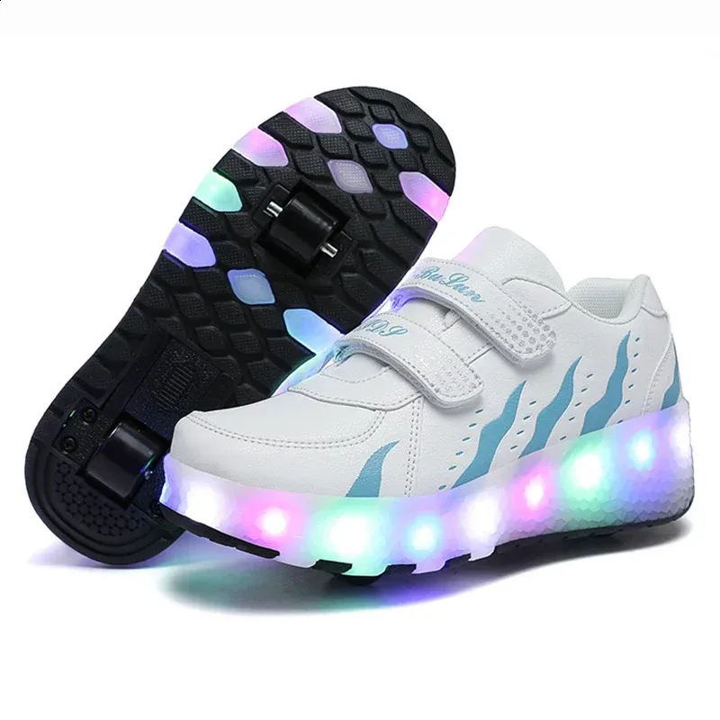 Childrens dual wheel luminous sports shoes heel LED light roller skating childrens boys and girls USB charging 240914_voghion.com