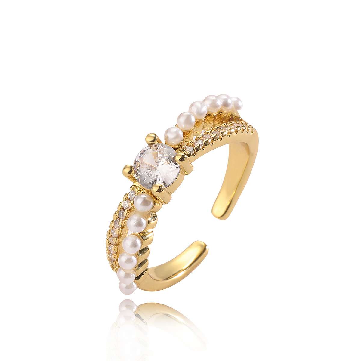 Australesch Moud Kofferplatéiert Echtgold Zirkon Perl Geometrisch Oppen fir Damen Klengen a Luxusring_voghion.com