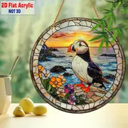 8" Puffin Suncatcher - rannikuteemaline 2D akrüüldekoor. Ideaalne verandale/kabinetti/elutuppa. Erksavärviline õueaktsent. Ideaalne kingitus linnusõpradele._voghion.com