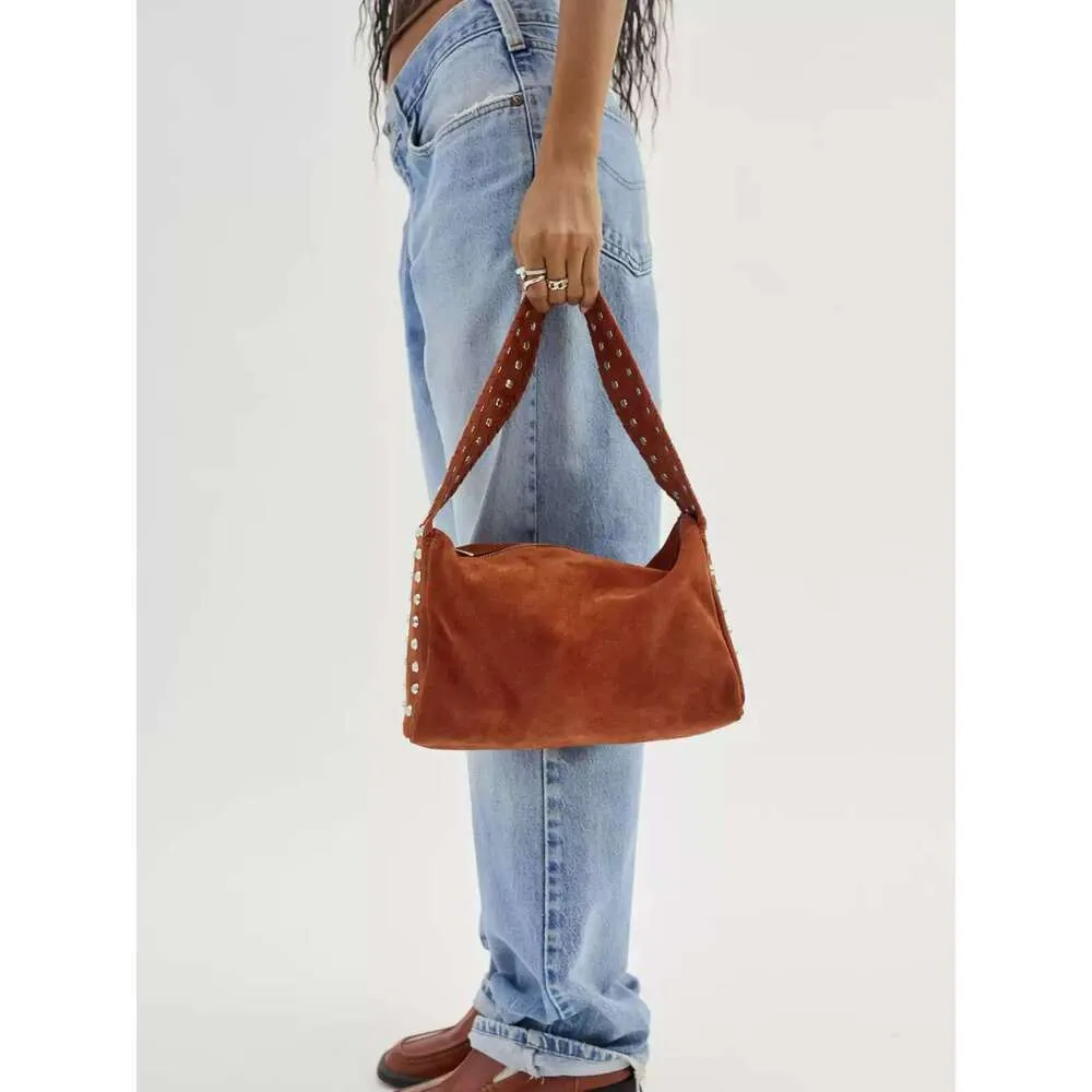 Damen Schulter Crossbody Messenger Europäischen und amerikanischen Stil Nieten Handtasche Wildleder Retro Motorrad weiche Achseltasche_voghion.com