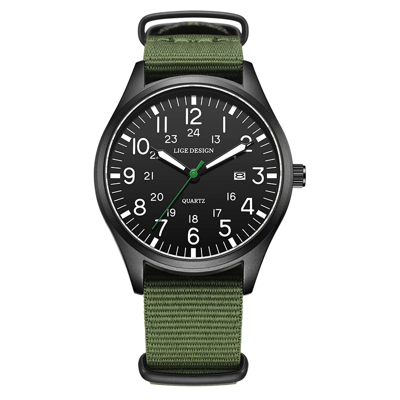 Men's Military Quartz Watch With Date And Leather Nylon Strap_voghion.com