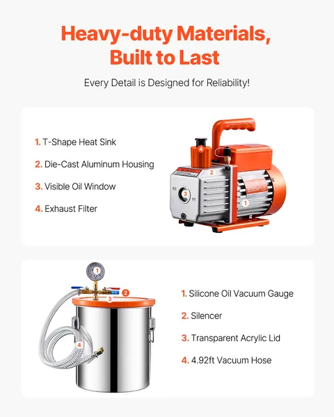 Vacuum Chamber Kit With Pump Stainless Steel And Acrylic Lid_voghion.com