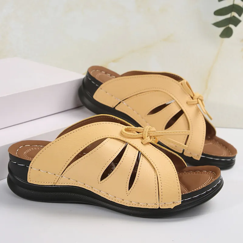 Vintage Lucyever Knowknot Plateau-Slides Schuh Damen Leichte weiße Keilpantoffeln Damen Strandsandalen mit weicher Sohle_voghion.com