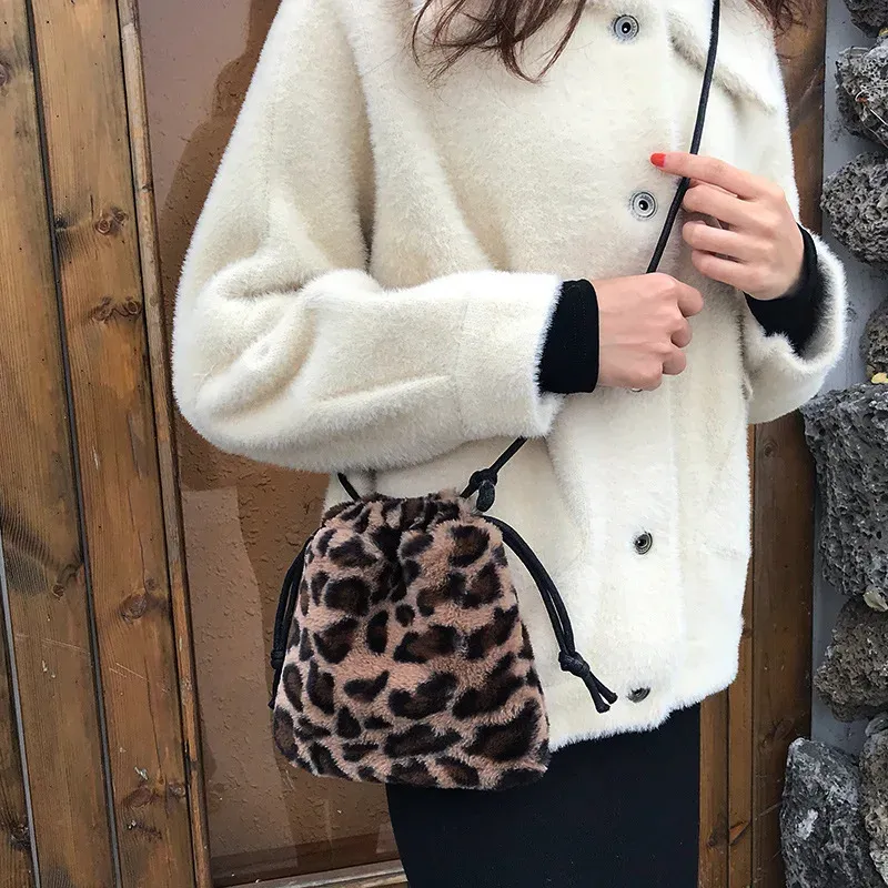 Borsa a tracolla monospalla con coulisse e motivo leopardato retrò per donna, nuova borsa a mano autunno/inverno per il tempo libero_voghion.com