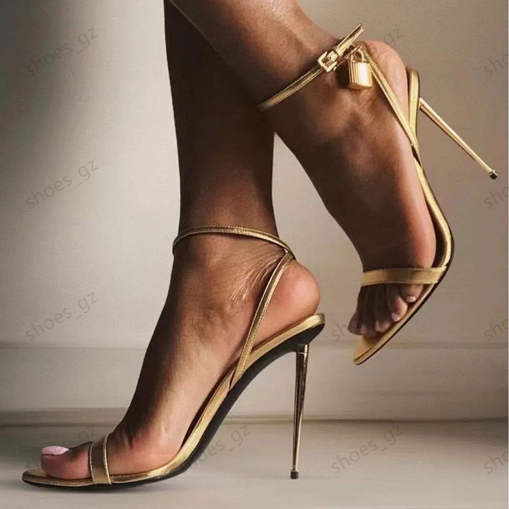 Nejnovější módní sandály na jehlovém podpatku 10,5 cm Dámské značkové vysoké podpatky, letní sandály, kotníkové šaty, shoefactory_voghion.com