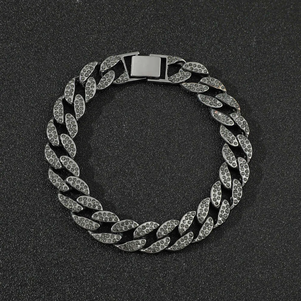 Cuban Link Bracelet Paved With Crystals Hip Hop Style Silver_voghion.com