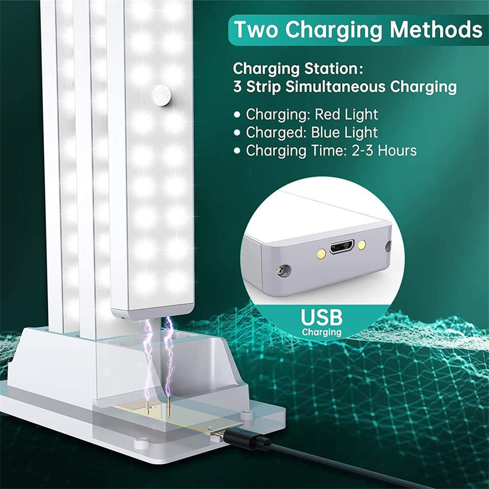 24 LED Bewegungssensor Kleederschafbeliichtung mat Ladestation Fernbedienung USB nofëllbar drahtlos Nuetslampe ënner dem Schrank_voghion.com