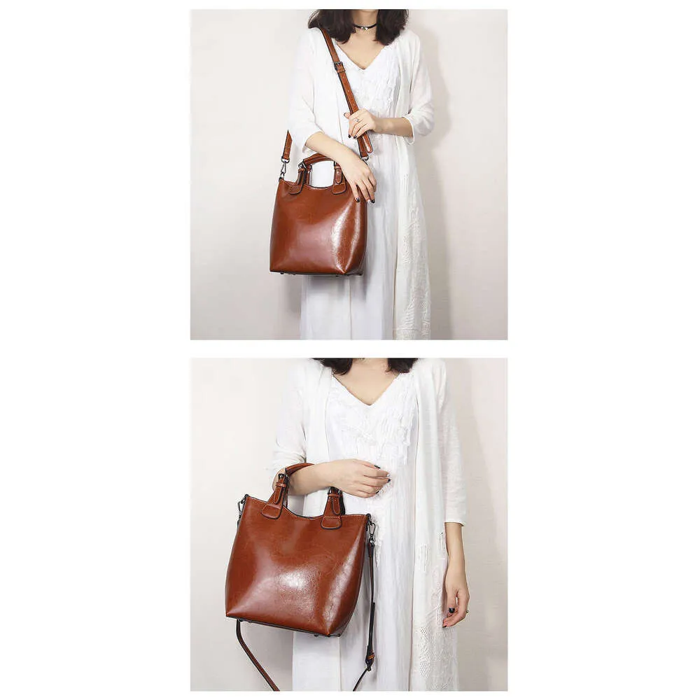 Zncy 100% Gnuin Lathr -käsilaukku Rtro Coff Women Casual Tot Buckt Bag Classic Black Lady Crossbody Mssngr_voghion.com