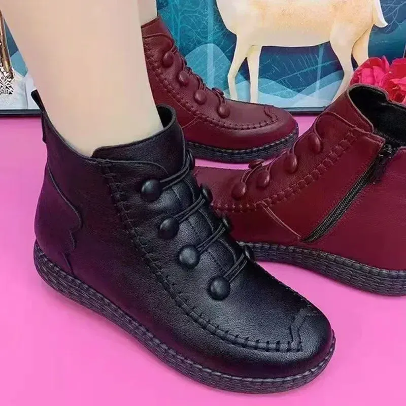 Winter Thickened Non-Slip Short Snow Women Warm Mother's Women's Cotton Shoes Soft Bottom Ankle Boots_voghion.com