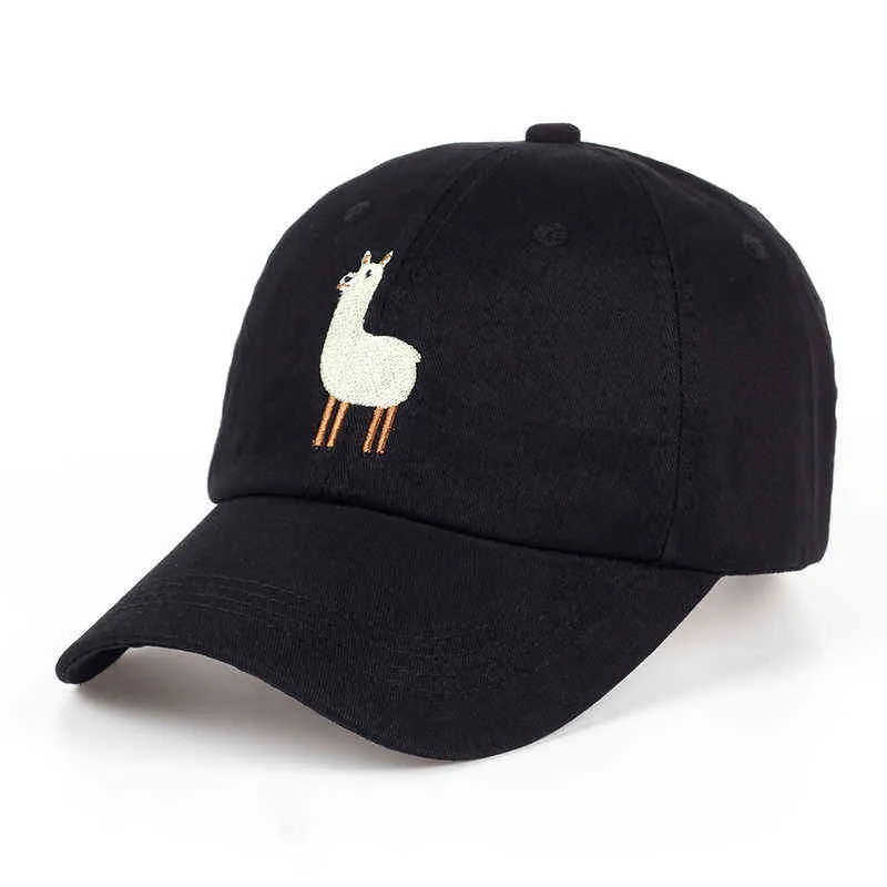 Kšiltovky Předchozí novinka Unisex Alpaca Embroidery Nastavitelná čepice pro otce Muži Ženy Roztomilá černá béžová baseballová čepice 22031_voghion.com