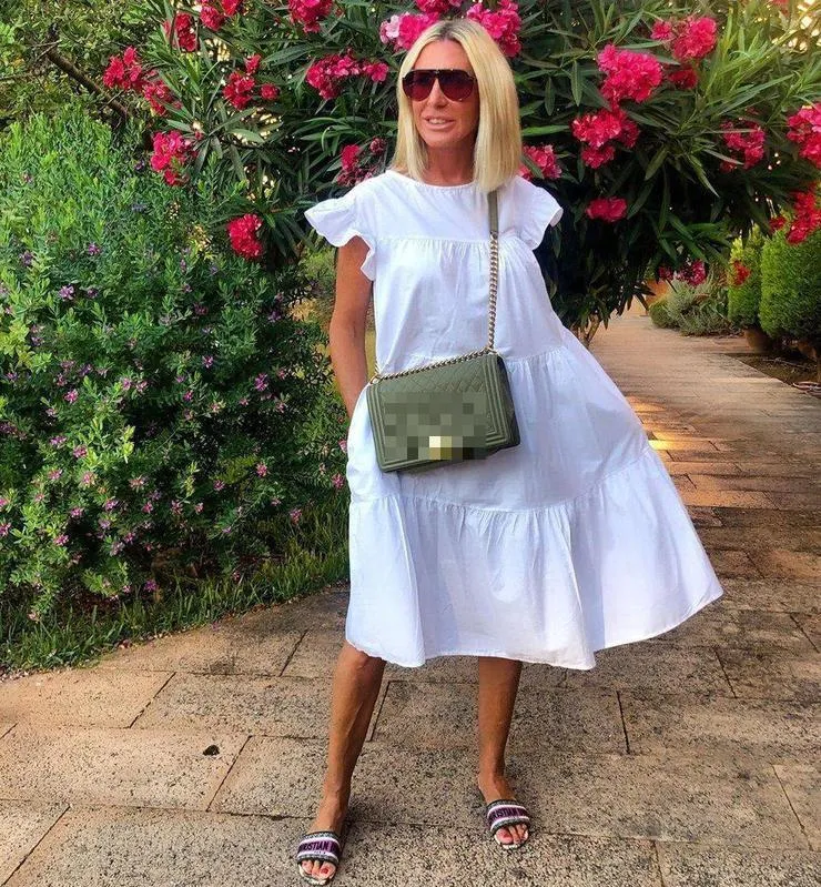 Dam boho sommarklänning veckad lång lös plus size vit_voghion.com