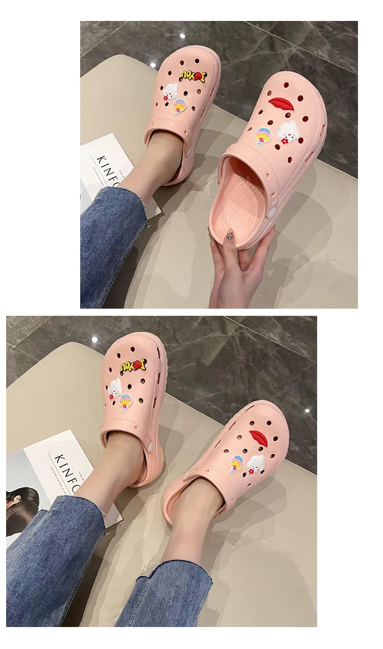 New Thick Sole 2024 Summer Cute Beach Hole Shoes with Feet Feeg Cool Bathroom Anti slip and Odor Prevention Free_voghion.com