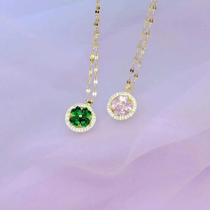 Halsketten Mode Charme Grüne Halskette Klassische Vintage Rosa Blume Klee Herz Schlüsselbein Kette Anhänger Geschenk_voghion.com