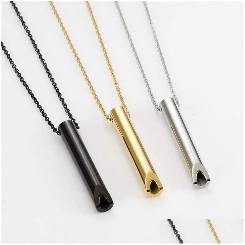 Anhänger Halsketten Edelstahl Pfeife Röhre Halskette Goldkette Meditation Atmung Linderung Angst Frauen Männer Outdoor_voghion.com