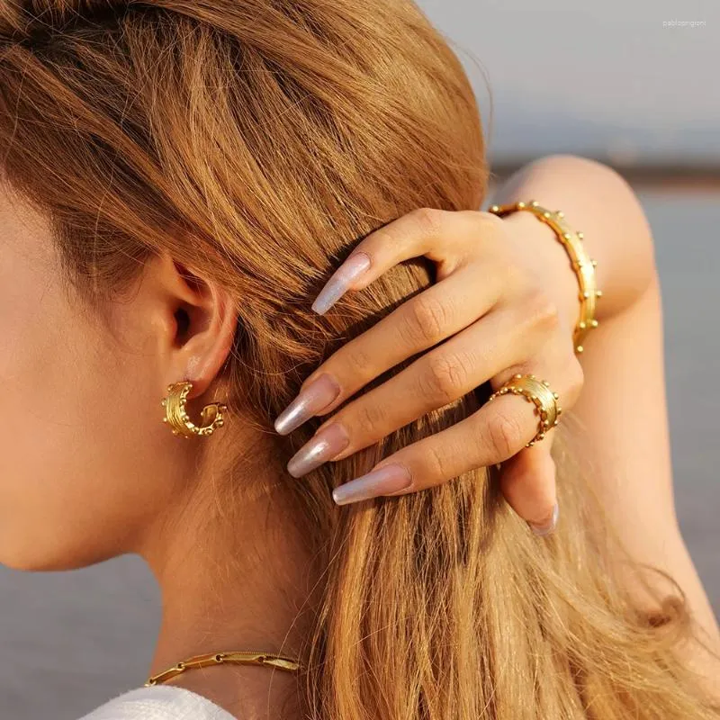 Bangle Minar Exquisite Multiple Gold PVD Plated Titanium Steel Hammer Tone Wide Chunky Bangles Cuff Bracelet For Women_voghion.com