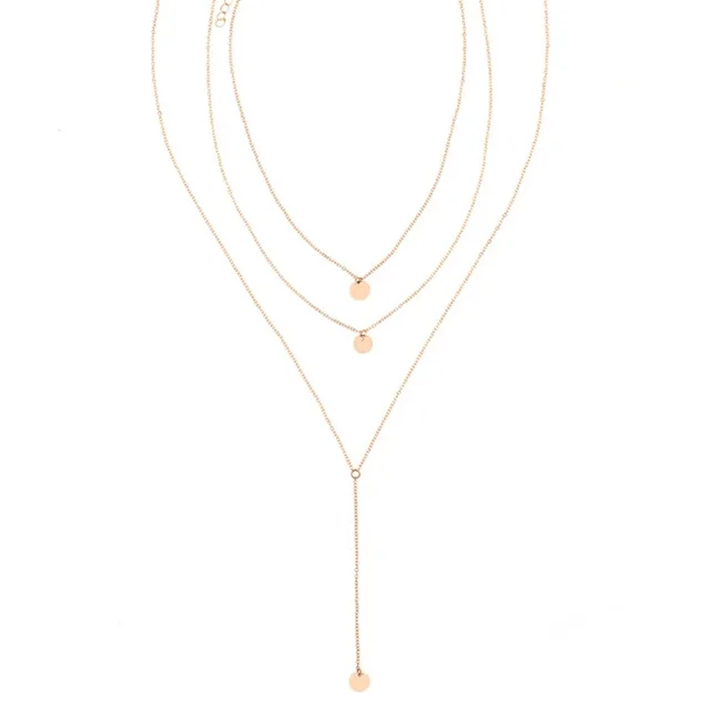 Ready Stock SUMENG New Arrival 2024 Fashion Minimalist Round Disco Coin Chain Necklace Pendant Dainty Sequins Multi Layers Necklaces_voghion.com