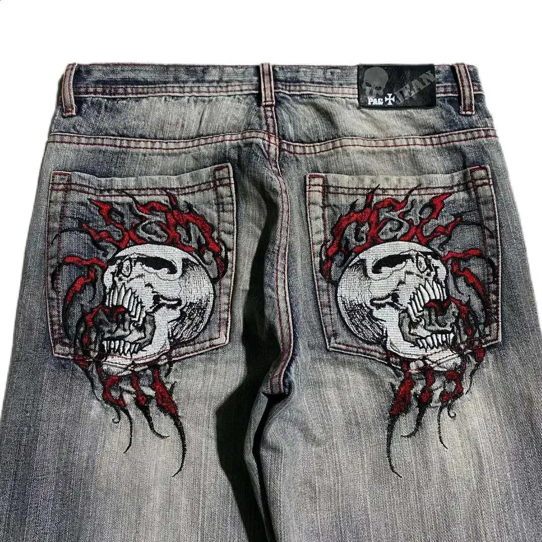 Y2k Gothic Heavy Industrial Pocket Skull Embroidery Rises In Mens And Womens Haruku Streetwear Punk Casual Wide Leg_mkmklike.com