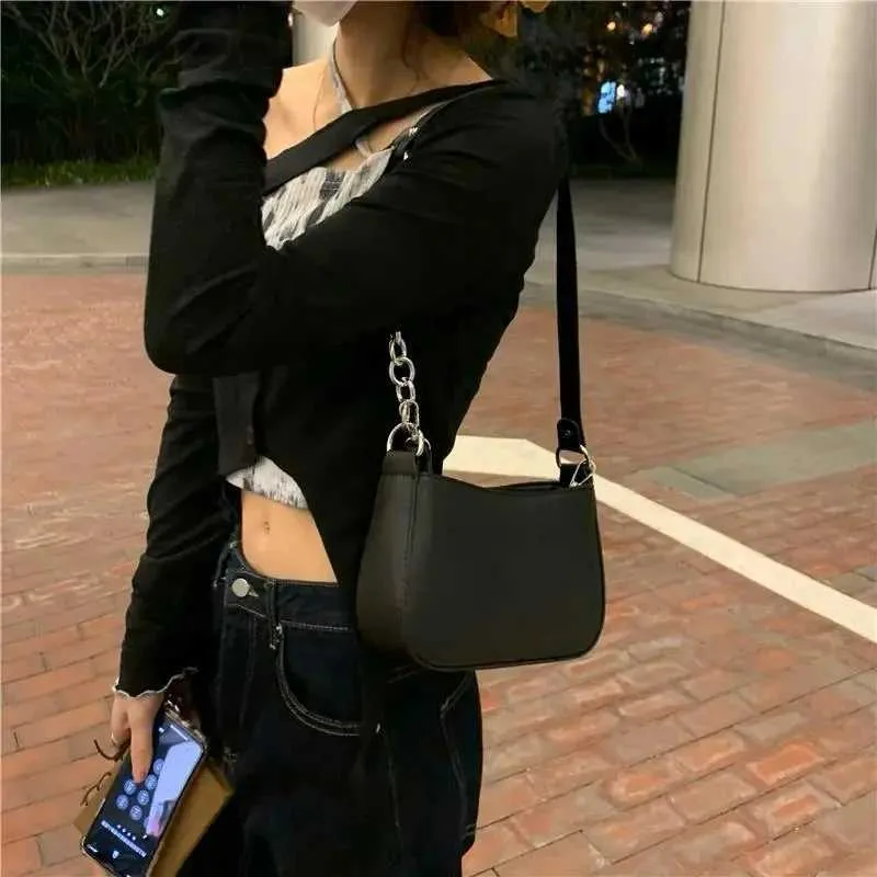 Damemode Små Clutch Håndtasker Retro Ensfarvet PU Læder Skulderarm Afslappet Dame Daglig Hobo Taske_voghion.com