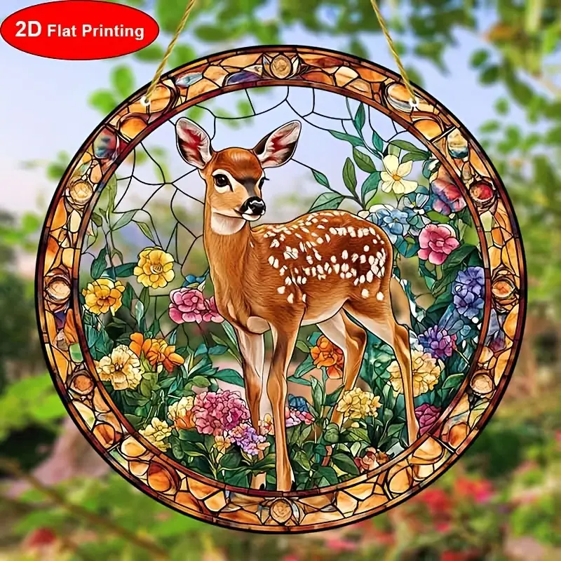 8" Sika Deer Suncatcher - 2D Acrylic Stained Decor. Perfect For Window/living Room/spiritual Spaces. Ideal Nature-themed Gift For Birthdays._voghion.com