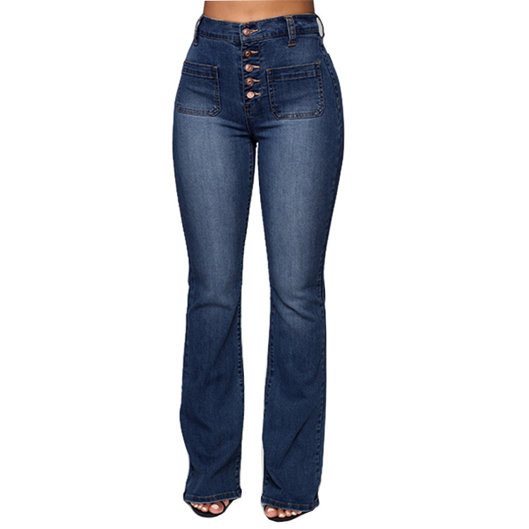 jeans di grandi dimensioni da donna pantaloni in denim a vita alta lavati con tasca applicata_voghion.com